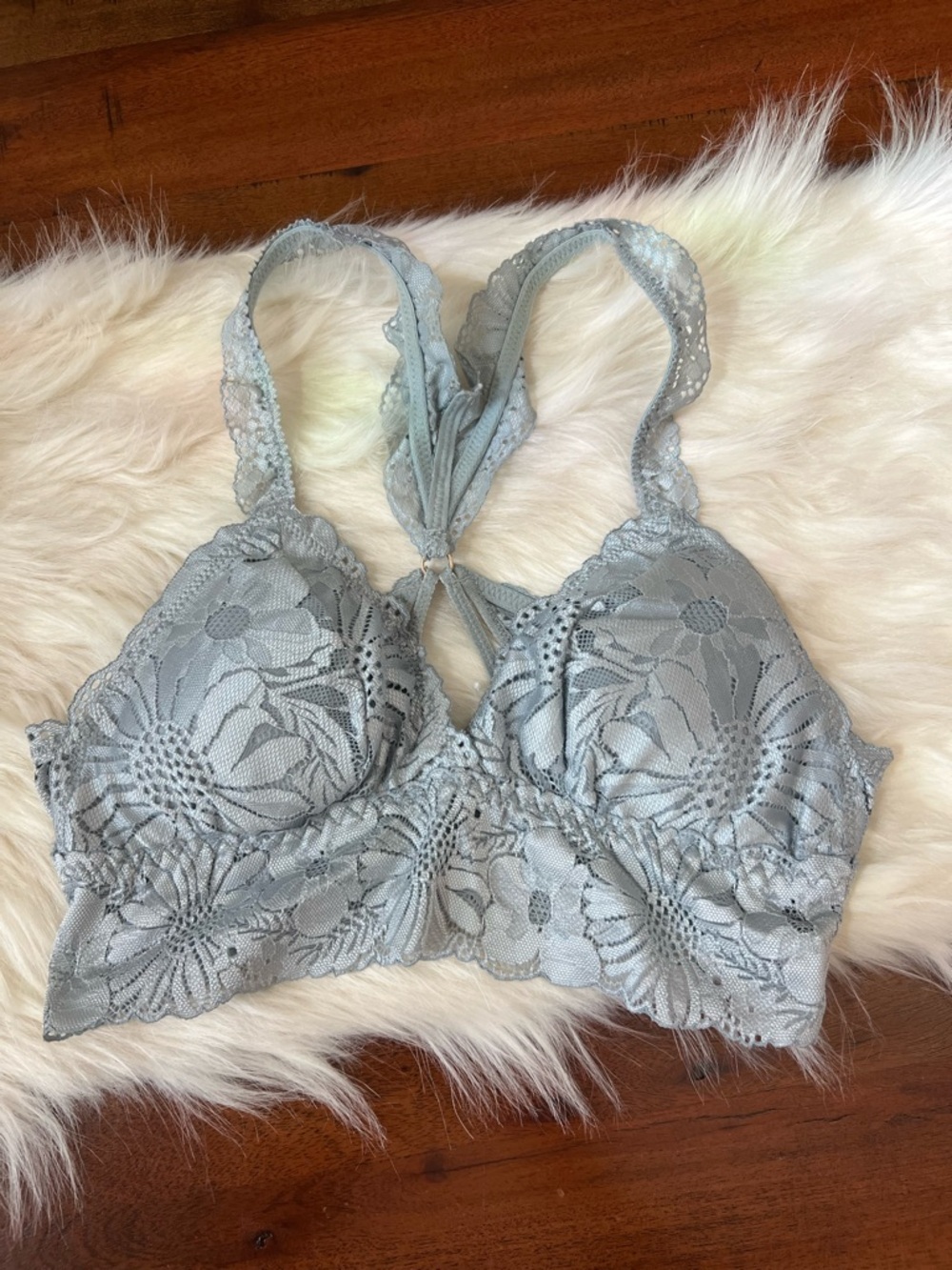 Aerie Sage Lace Padded Bralette XS Racerback Floral Bra Top